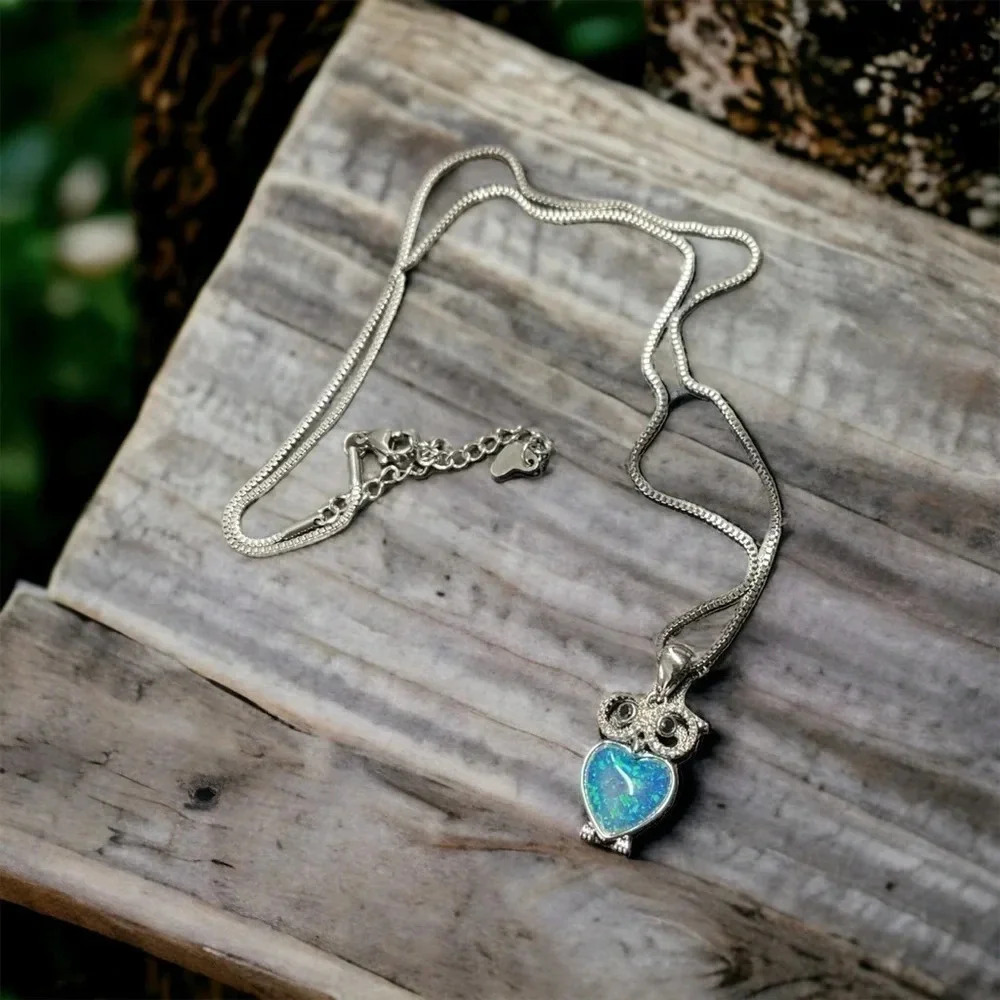 1 LEFT! Blue Owl Silver Necklace